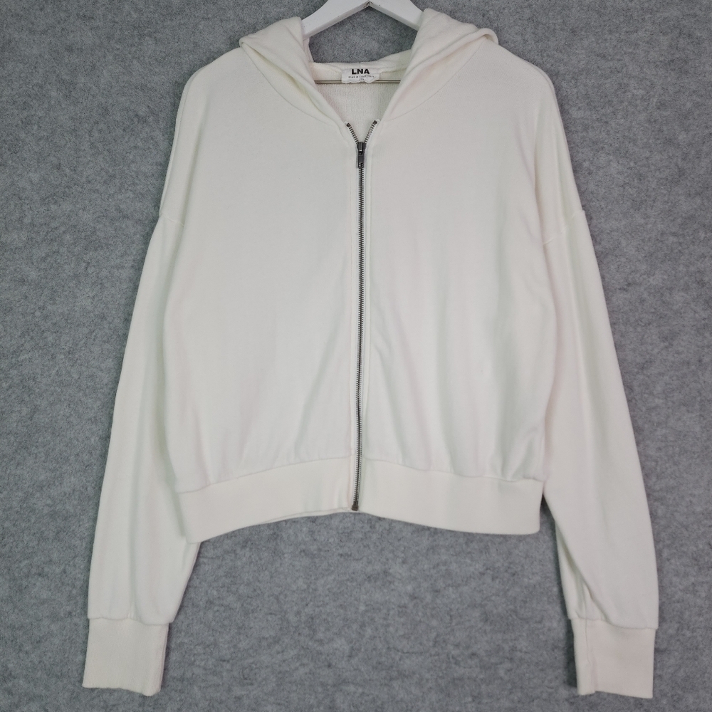 LNA Choose Happy White Cozy Full Zip Hoodie - Picture 2 of 7